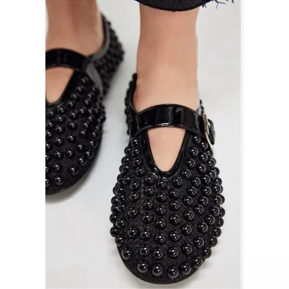 New Jeffrey Campbell Trennel Mary Jane Beaded Ballet Flats Black 8 - Picture 7 of 10